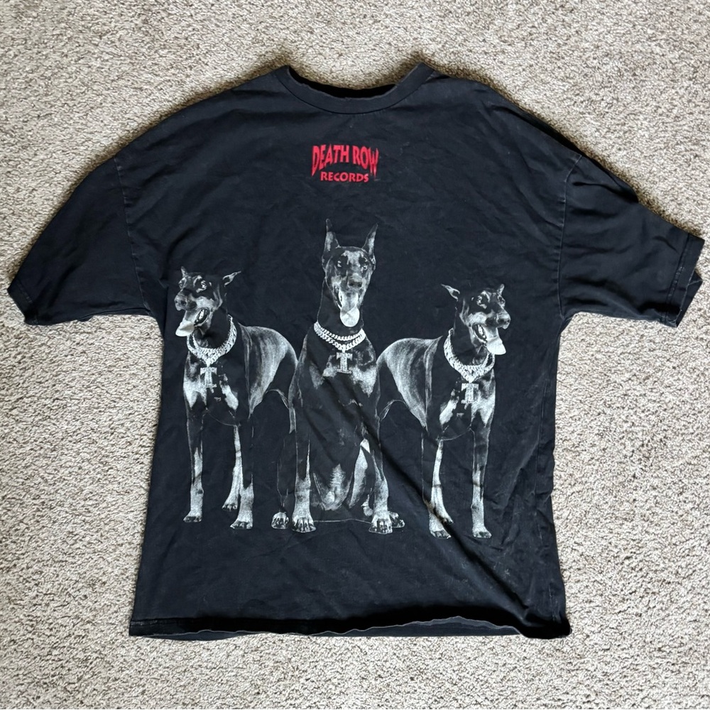 Death Row Records Dog Graphic T-Shirt Black Hip Hop Streetwear Size L